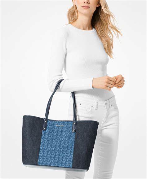 michael kors carter denim open tote handbag in brown|Carter Signature Denim Open Tote, Created for Macy's.